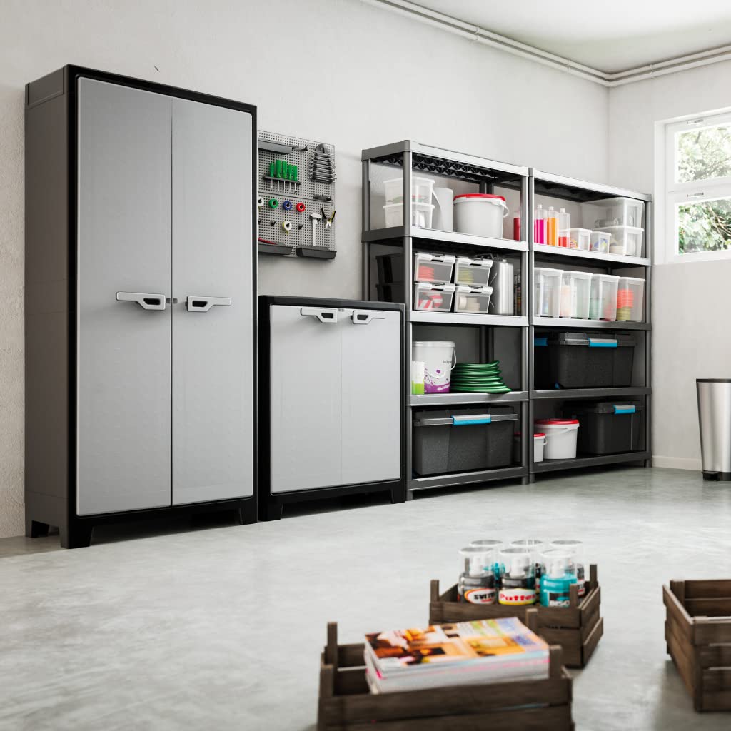 Keter Titan High Indoor Garage Utility Multi purpose Cabinet - Black-Grey