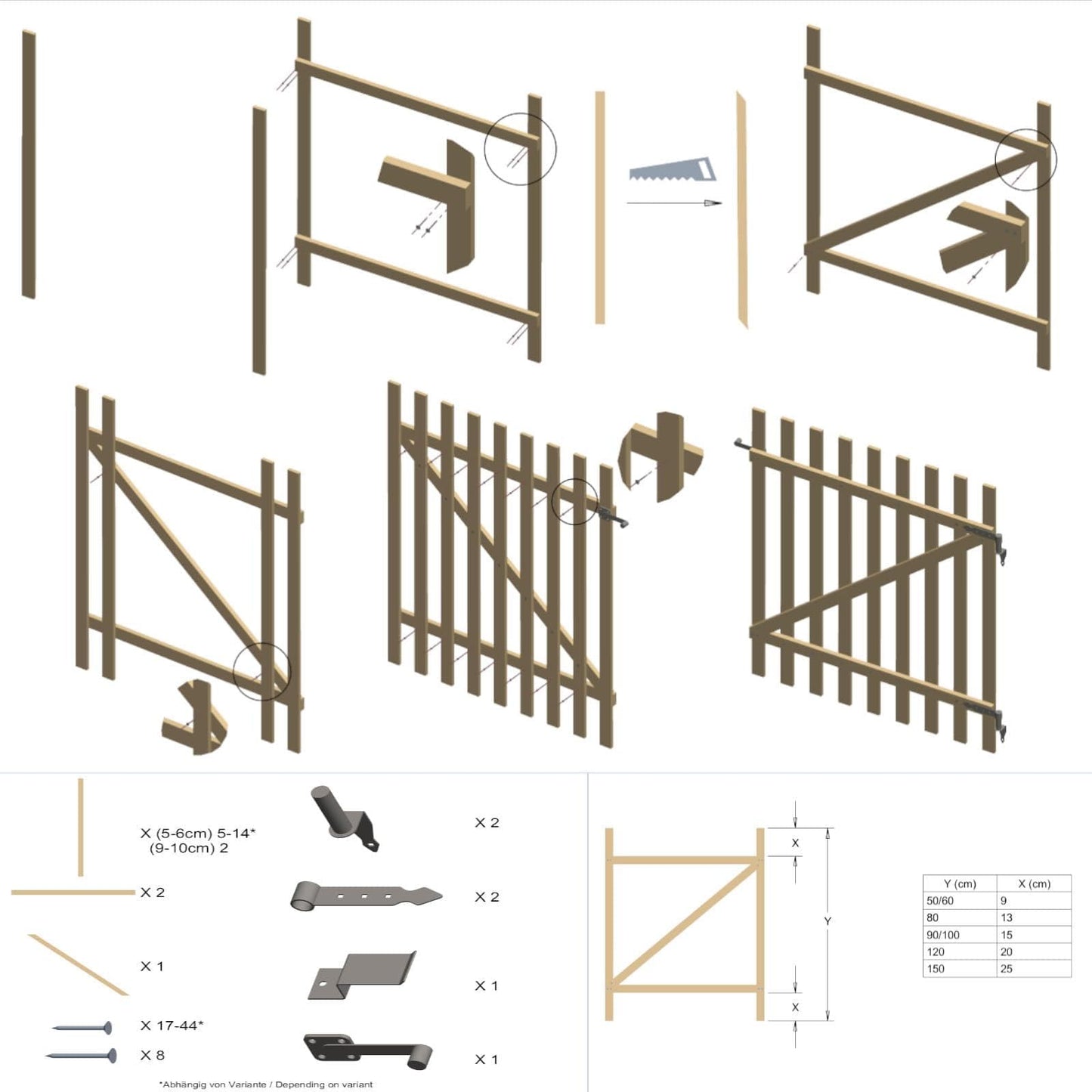 BooGardi Wooden Garden Gate Kit, 120 cm Width x 120 cm Height, Hazelnut, Rustic Style, Swing Gate, Garden Door