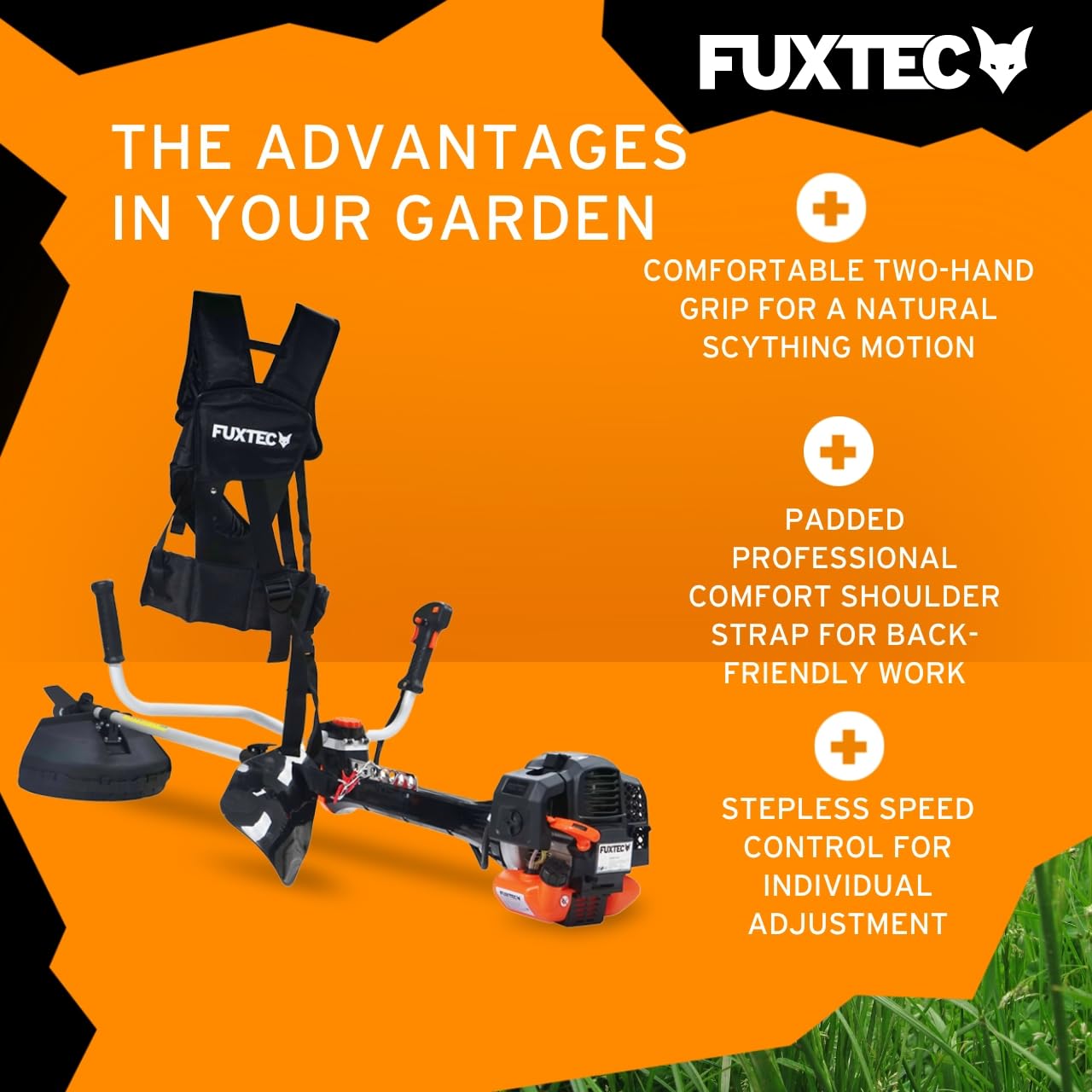 FUXTEC 52cc Petrol Professional Strimmer, Grass Trimmer & Brush Cutter – 2.95HP 2-Stroke Engine, Anti-Vibration System, Motor Scythe – 2-in-1 Garden Tool for Lawn & Brush Cutting – FX-PS152