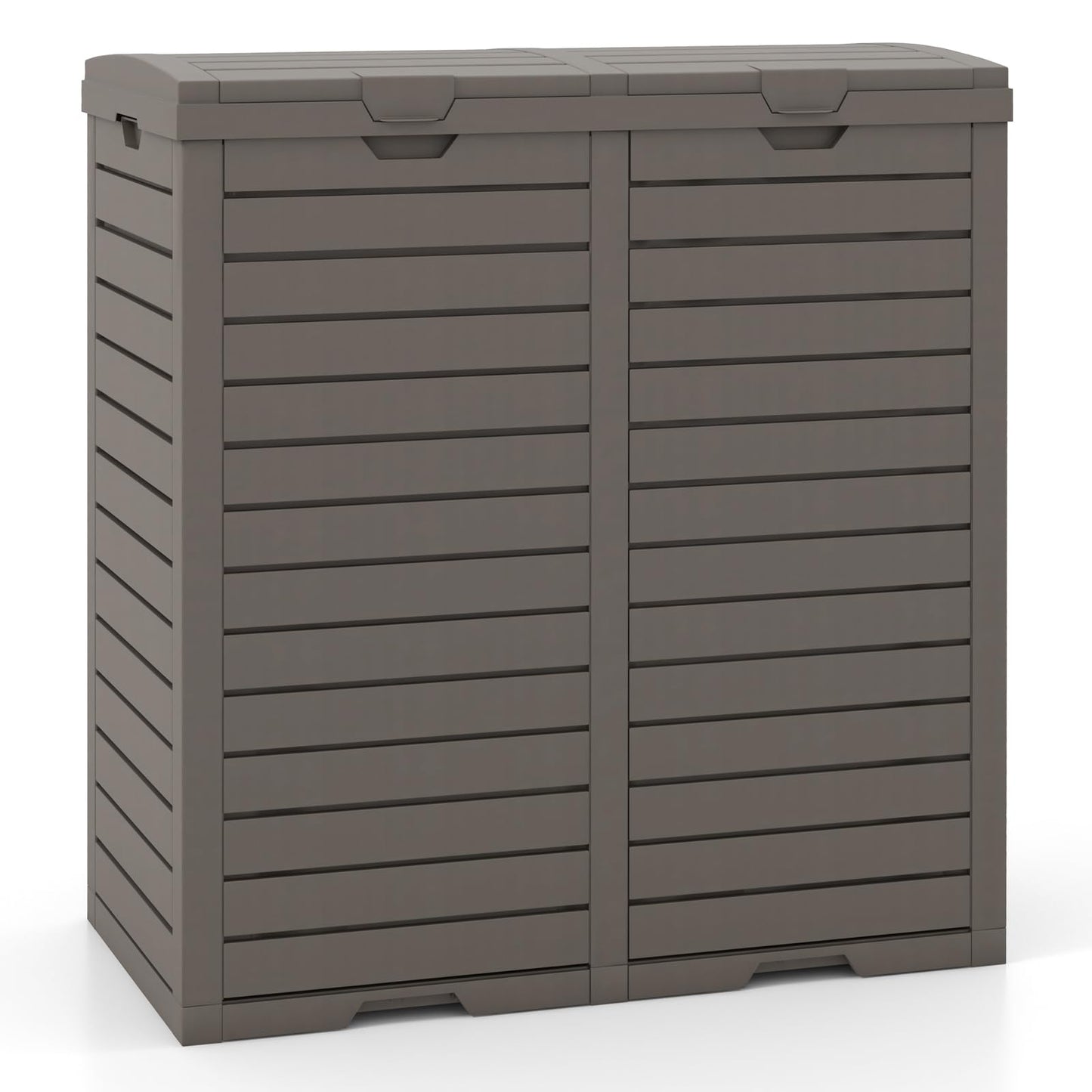 COSTWAY Outdoor Double Bin Trash Can, 235L Waterproof Resin Garbage Can Container with Drip Tray, Dual Lid Closure Design and Handles, Outside Waste Trash Bin for Garden Patio Backyard