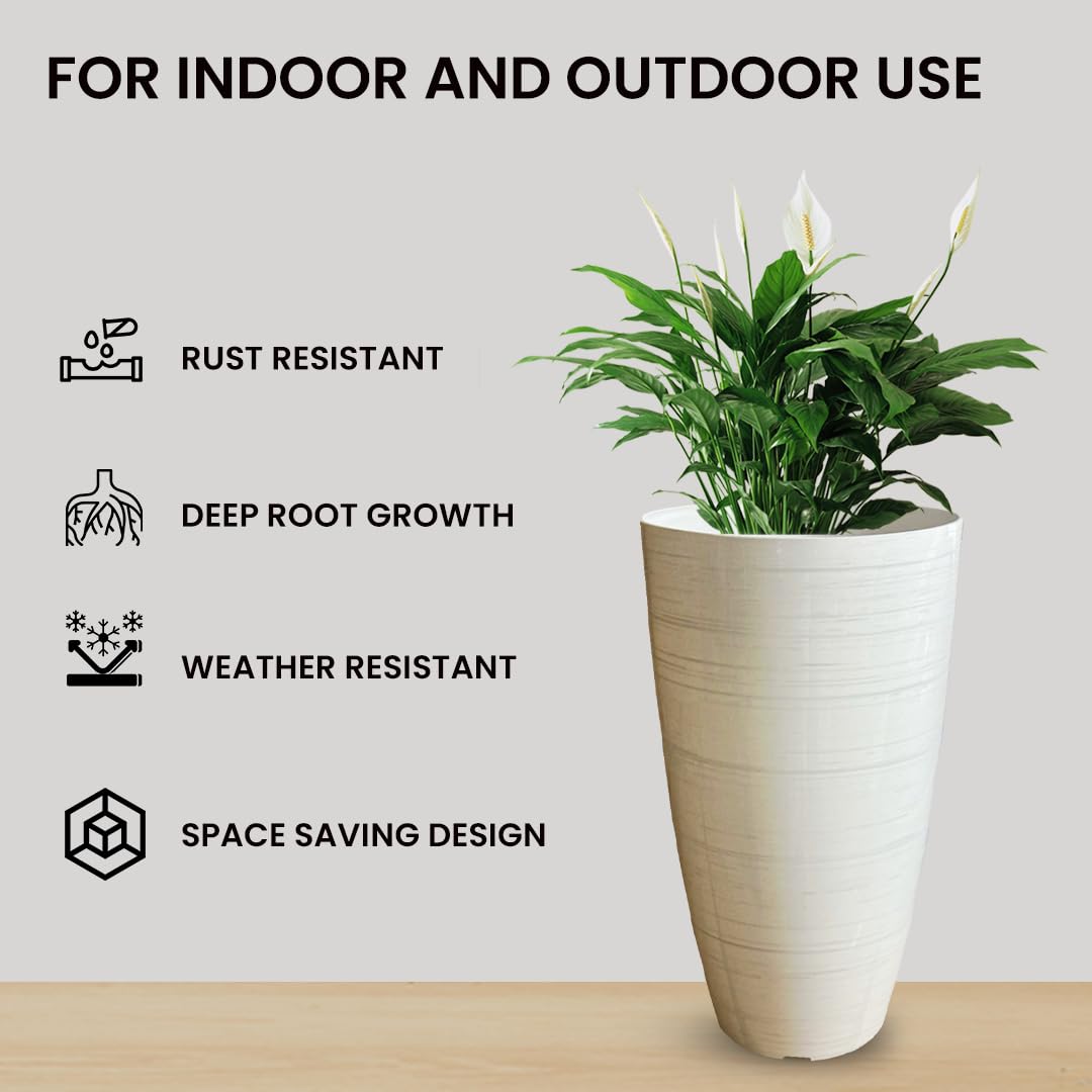 SG Traders Stylish Tall Plastic Plant Pot Garden Patio Planters Elegant Gardening Planter Accessory for Flowers Herbs Trees Plants Patio Suitable for both Indoor and Outdoor Use H 54cm x W 30cm