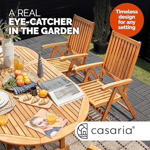 CASARIA® Vanamo Extending Wooden Garden Dining Table | FSC®-Certified Eucalyptus Wood | 150-200x100cm Extendable Foldable Adjustable | Patio Furniture Outdoor Oval 6 Seater