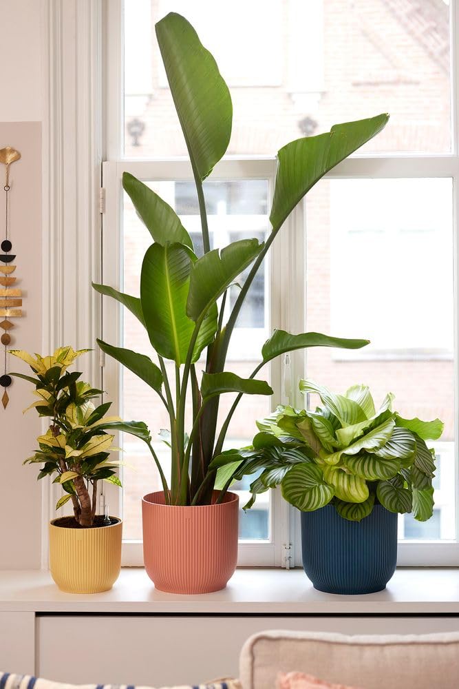 elho Vibes Fold Round 18 - Flower Pot from 100% Recycled Plastic - Indoor plant pot - Ø 18.4 x H 16.8 cm - Blue/Deep Blue