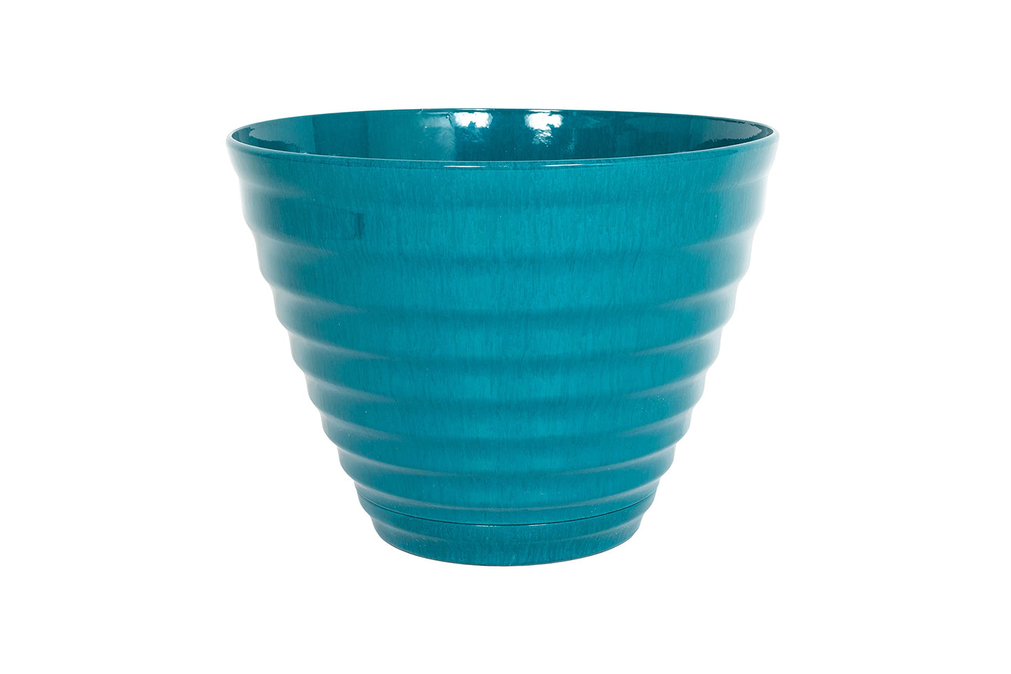 Plant Avenue Lightweight Recycled Plastic Garden Pot Drainage Holes | UV Resistant & Frostproof | Kelkay Vale Teal Planter with In Built Saucer 40cm 90650TE, Large