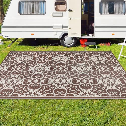 Famibay Outdoor Rugs for Patios Waterproof Garden Rug Reversible Mat Lightweight Camping Rug Outdoor Area Rug for Balcony Deck Backyard Porch Beach BBQ