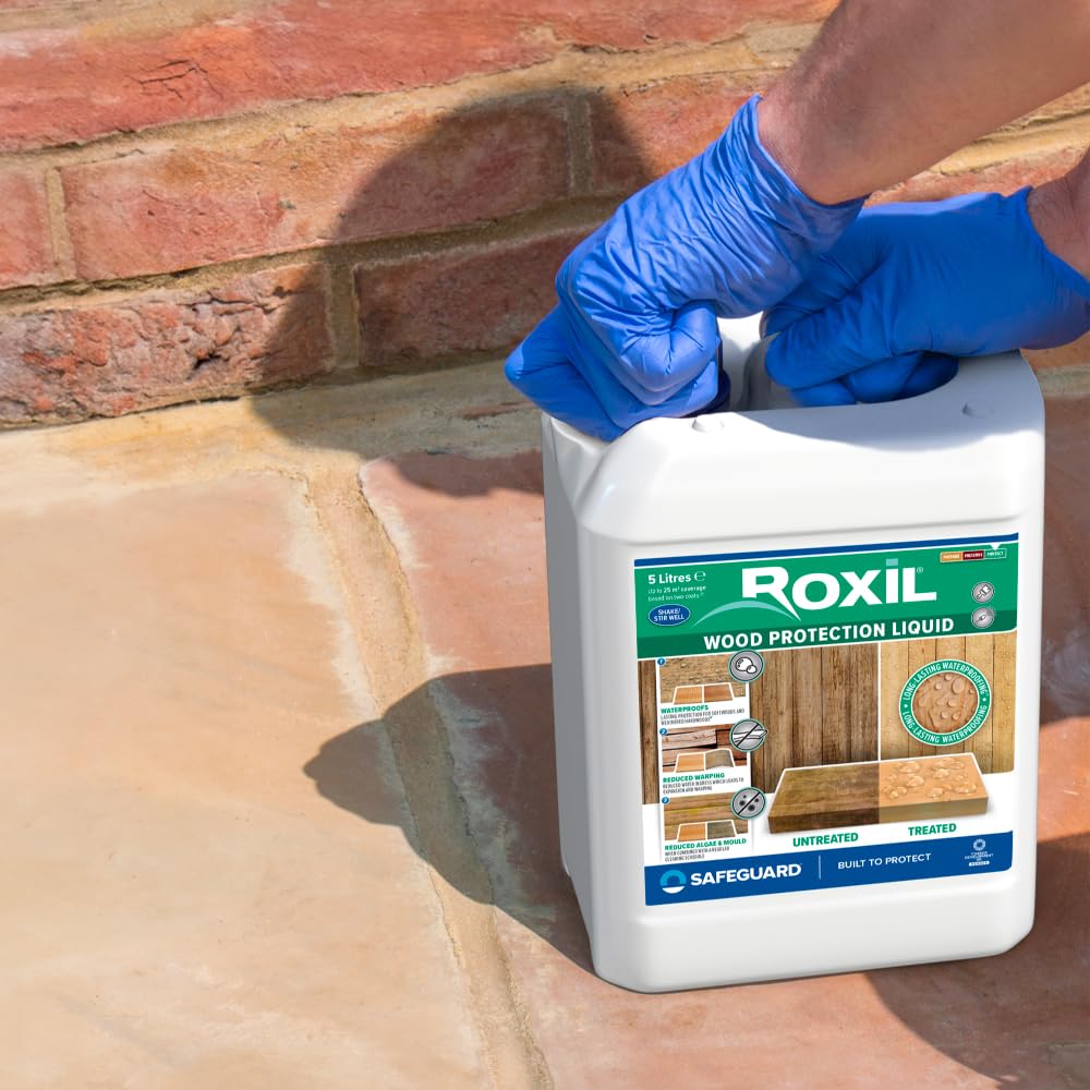 Roxil Wood Waterproofing Liquid (5L Clear) Wood Preserver Outdoor, Wood Sealer for decking, Fence, Sheds and Furniture