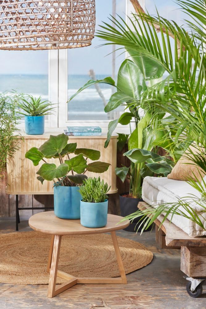 elho The Ocean Collection Round 18cm - Flower Pot Indoor - 100% Recycled - Made with Marine Waste - Blue/Atlantic Blue