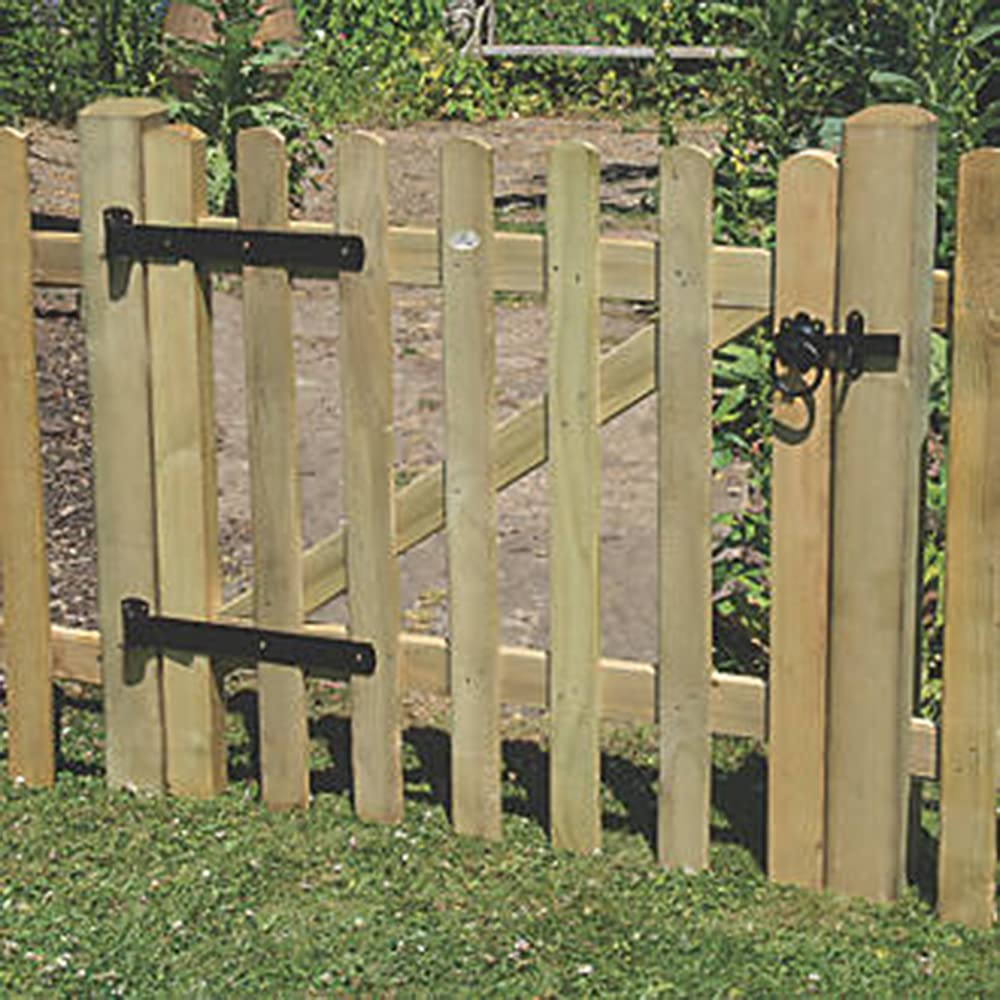 tradefirst Round Top Picket Garden Gates, Wooden Picket Fence Panels 3ft, Garden Gate 90cm Wide, FSC TANALISED Wooden Gate, Outdoor Gate H x L (90cm x 90cm)