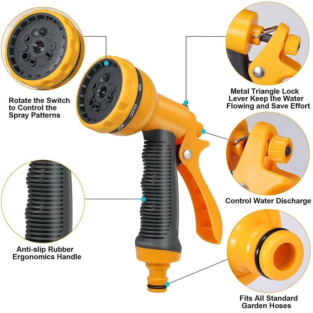 Garden Hose Pipe Spray Gun,10 Adjustable Patterns Hose Nozzle, High-Pressure Anti-Slip Water Gun for Plants & Lawns Watering, Car & Bike Washing and Pets Bathing