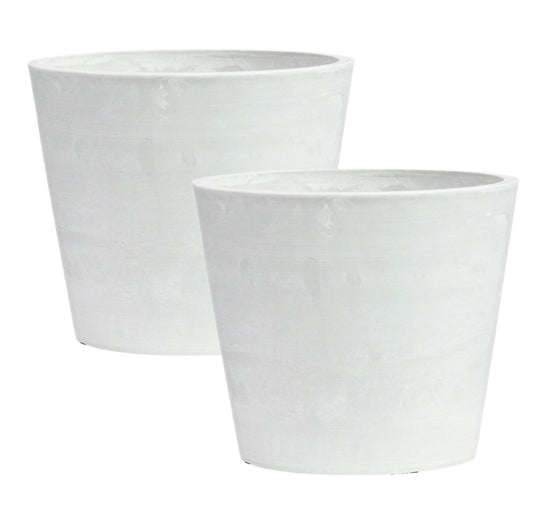 Olly & Rose Eco Wood & Resin Durable 20cm Plant Pot Set 2 for Indoors and Outdoors Stone White - Large Plant Pots and Flower Pots for Garden and Home