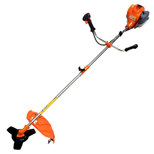 4 Stroke Petrol Strimmer with Blades - Heavy Duty Petrol Grass Trimmer and Brush Cutter with Bull Horn Handles | Brushcutter Strimmer with Metal Blade and Nylon Head 410mm Cutting Width | eSkde