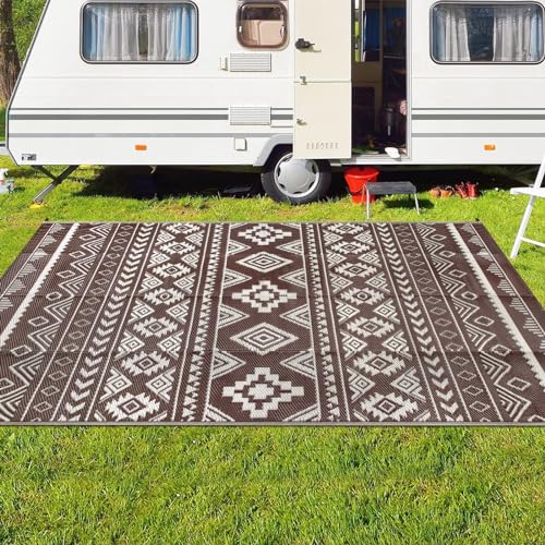 Famibay Outdoor Rug Waterproof Patio Rugs Large Garden Rug Camping Mat Portable Picnic Blanket Outdoor Floor Mat for Balcony Deck Backyard Porch Beach BBQ