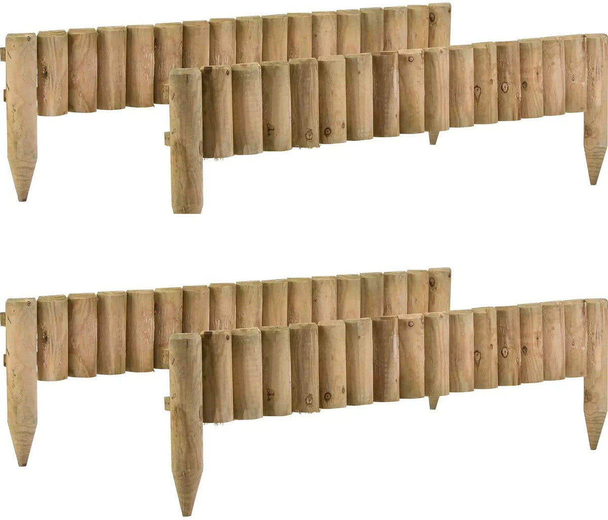 Picket Log MND Dealings 4-Pack Wooden Fix Picket Log Border Fence, 1m, Brown, for ...
