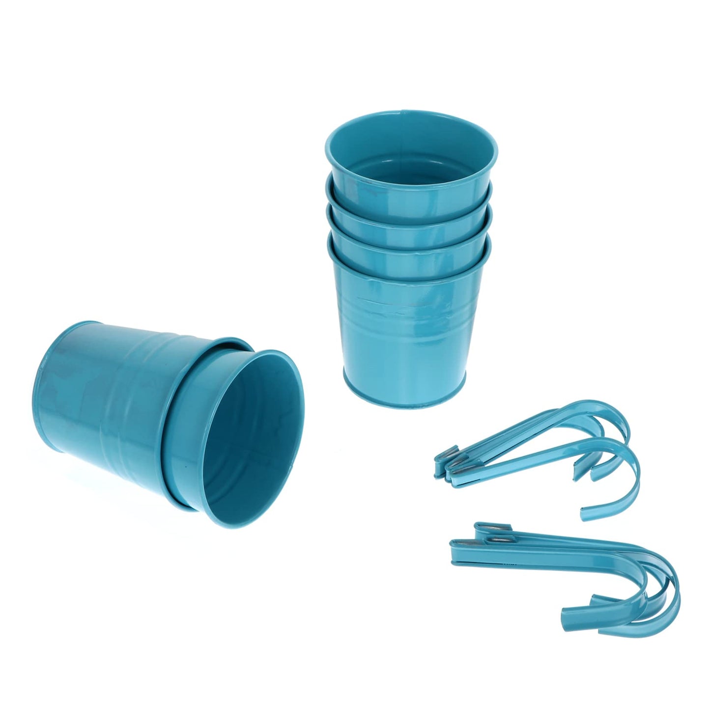 OFFSCH 6pcs Hanging Tin Flower Bucket French Country Decor Outdoor Metal Flowers Outdoor Plant Pots Iron Flower Pot Small Hanging Planters Blue Hanging Iron Bucket Flower Holder Metal