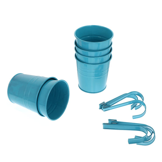 OFFSCH 6pcs Hanging Tin Flower Bucket French Country Decor Outdoor Metal Flowers Outdoor Plant Pots Iron Flower Pot Small Hanging Planters Blue Hanging Iron Bucket Flower Holder Metal