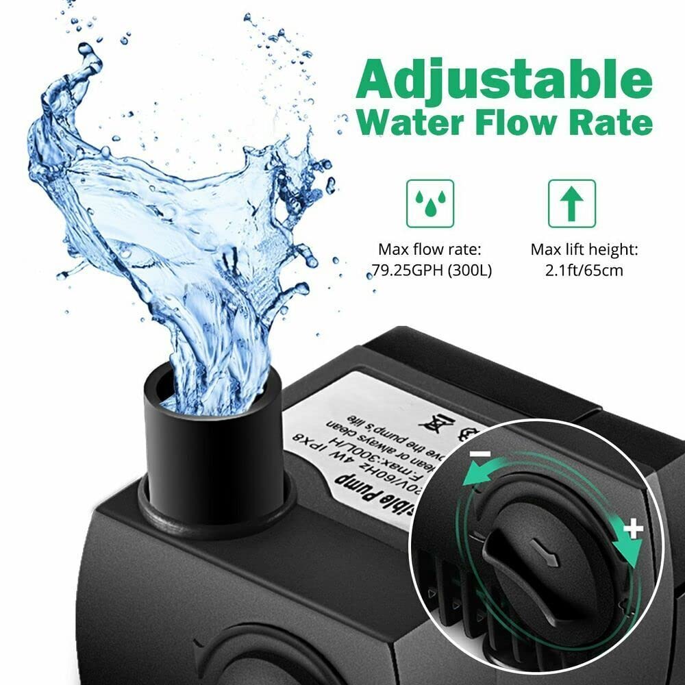 WEISIPU 300L/H Electric Water Feature Pump Small Quiet Fountain Pump for Indoor Garden Fish Pond Pet Aquarium Home Décor Fountain Submersible