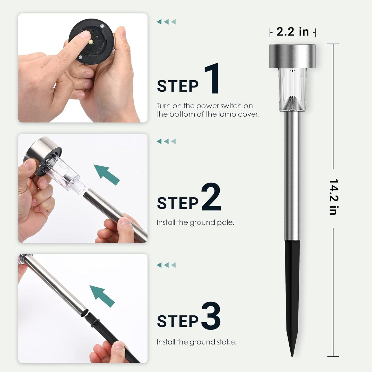 GIGALUMI Solar Lights Outdoor Garden Waterproof,12 Pack,Stainless Steel LED Solar Garden Lights for Patio, Lawn, Yard and Landscape Decor, Cold White