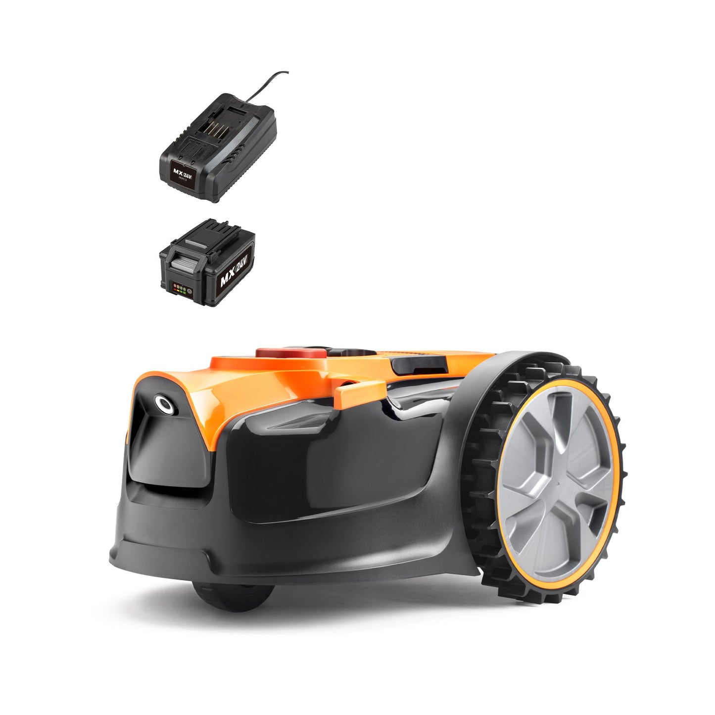 LawnMaster OcuMow® 16 Drop and Mow Robot Lawnmower with MX 24V 4.0Ah lithium battery and fast charger. No Boundary Wire, App or Outdoor Power Socket needed. For small to medium lawns up to 100m2.
