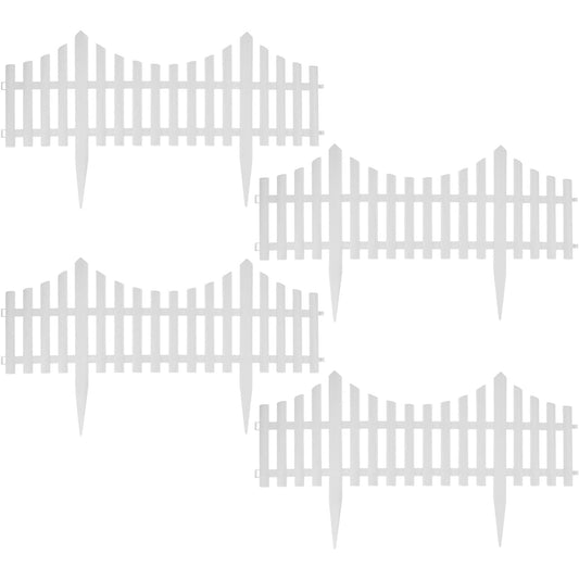 ASAB 4Pcs Wood Brick Effect Plastic Garden Border Edging Fencing Set with Detachable Picket Border Fence Edging for Courtyard Farms Outdoor Yard Patio Flowerbeds Decoration Set (4 x White Wood Effect)