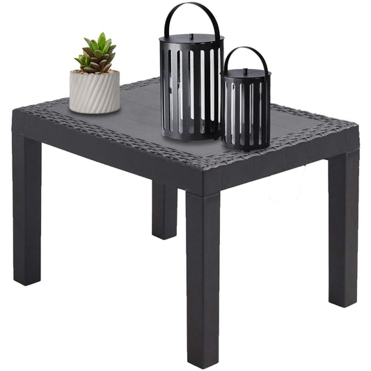 idooka Faux Small Rattan Side Table & Outdoor Coffee Table - Plastic Grey Garden Furniture Table Only with Wicker Effect, Perfect for the Balcony, Picnic, Backyard, and Patio, Easy Assembly