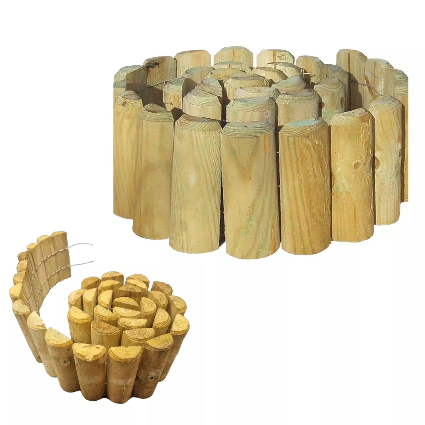 Natural Wooden Border Edging Roll Flexible Garden Fence, 1.0m x 15cm (pack of 5)