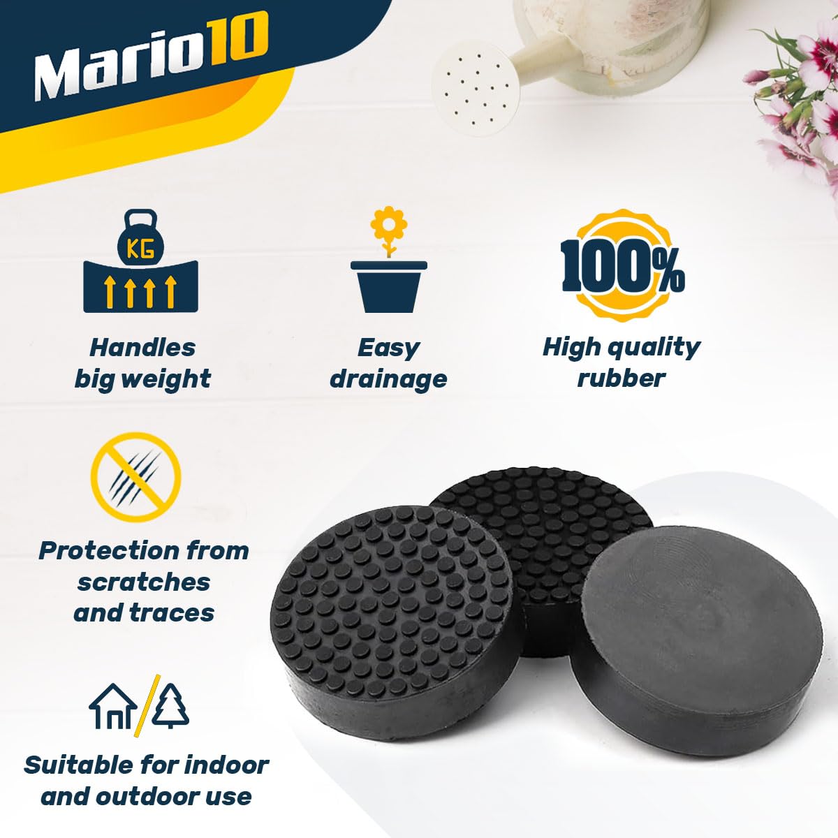 Mario10 PACK OF 24 Invisible Pot feet for outdoor and indoor plant pots and flowers, solid rubber pot feet with enhanced non-slip surface grip, PACK OF 24.