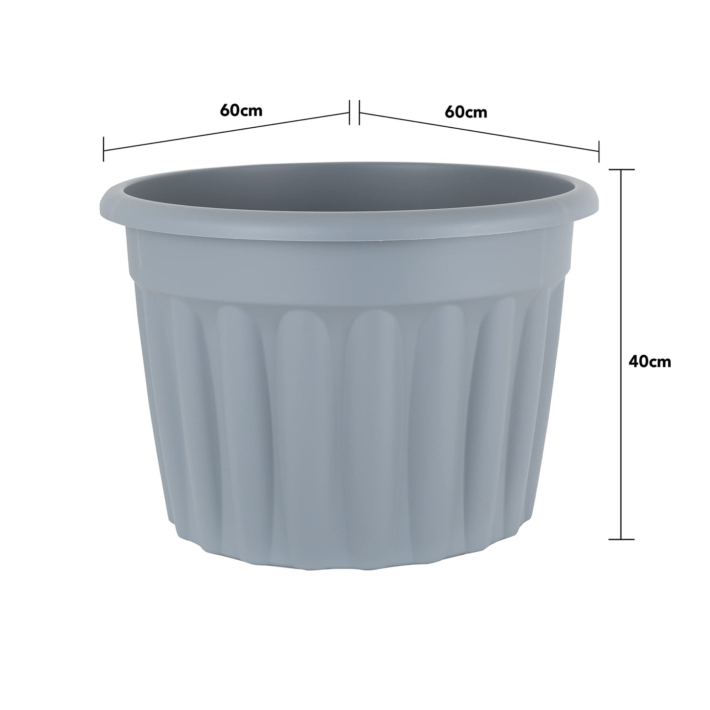 Wham 3x 60cm Vista Plastic Planter, Round Garden Plant Pot, Extra Large Floor Pot (60cm, 69L, Pack of 3) Indoor/Outdoor, Made in UK (Upcycle Grey)
