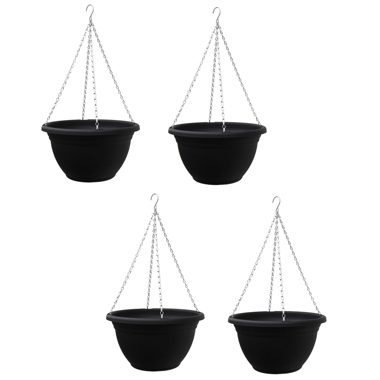 Garden Gear Outdoor Wall Hanging Baskets with Chains, 35cm Garden Flower Plant Pots, Black Easy Fill Planters Outdoor Garden Decor Decorations (Black x4)