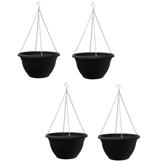 Garden Gear Outdoor Wall Hanging Baskets with Chains, 35cm Garden Flower Plant Pots, Black Easy Fill Planters Outdoor Garden Decor Decorations (Black x4)