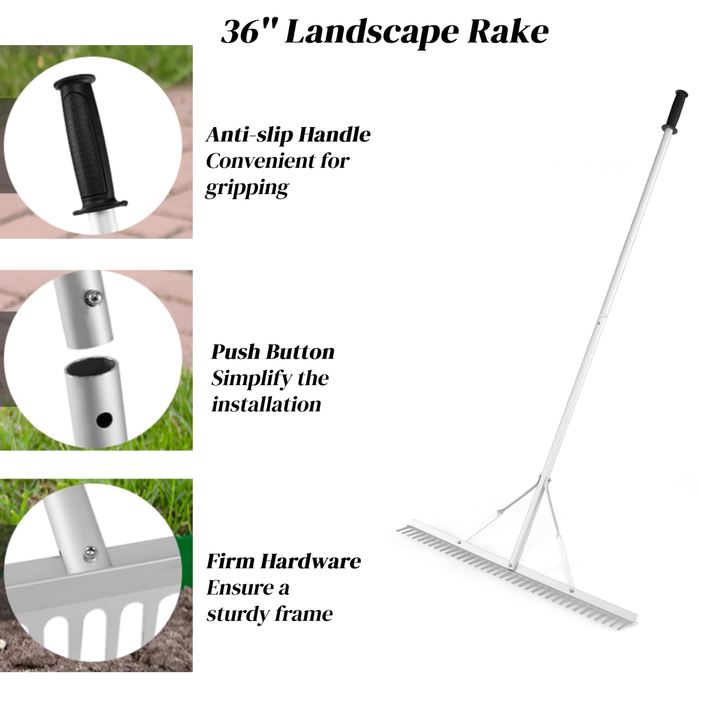 GiantexUK 36'' Aluminum Landscape Rake, 36 Tines Garden Rake with 68" Handle & Double-Sided Head, Heavy Duty Sand Soil Rake Tool for Leveling Lawn Gathering Leaf Beach Lake
