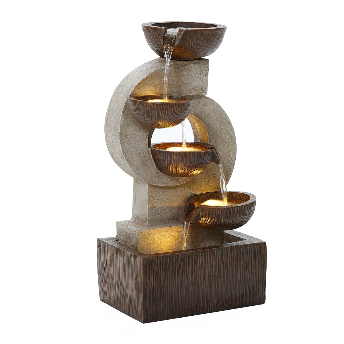 CHARLES BENTLEY 4 Tier Water Feature, UV Resistant, Weather Resistant, Mains Powered, Plug Included, Frost Resistant, Modern, Water Fountain, Built In LED Lights, Polyresin, Stone (59.5x31x25cm)