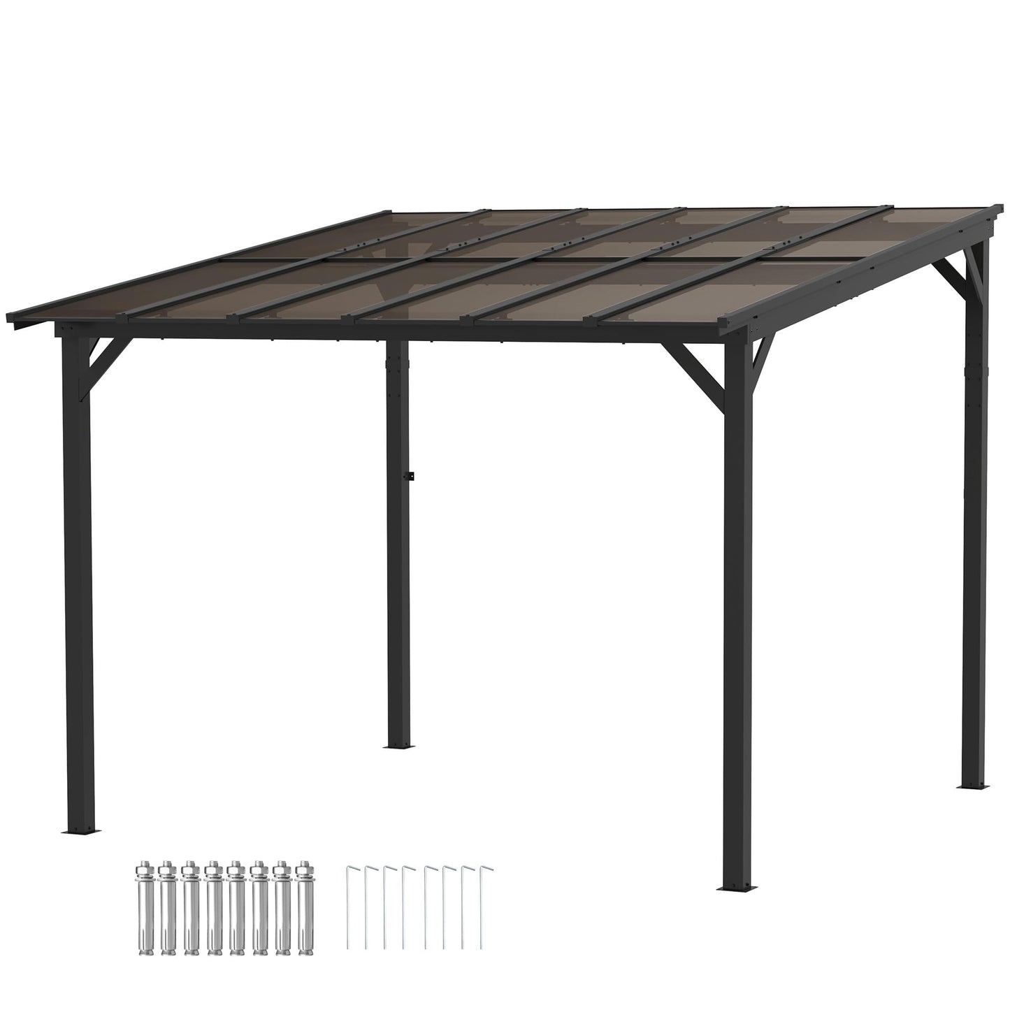 Outsunny 3 x 3(m) Metal Pergola with UPF 50- and Waterproof Polycarbonate Roof, Wall-Mounted or Free Standing Garden Gazebo, Wind-resistant Outdoor Sun Shade, Dark Grey
