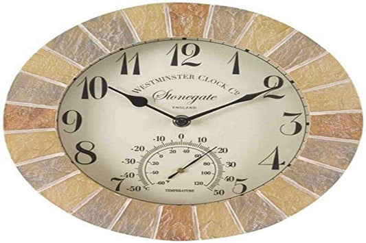 Smart Garden Outside-In Stonegate Sandstone 10in Wall Clock and Thermometer (5065030)