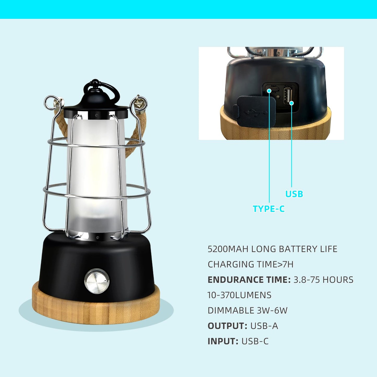 HARPER LIVING Rechargeable Camping Light, LED Retro Water Resistant Lantern, 5000mAh Power Bank, Dimmable Tent Light Rechargeable Lanterns for Living Room, Camping, Fishing, Hiking, Power cuts