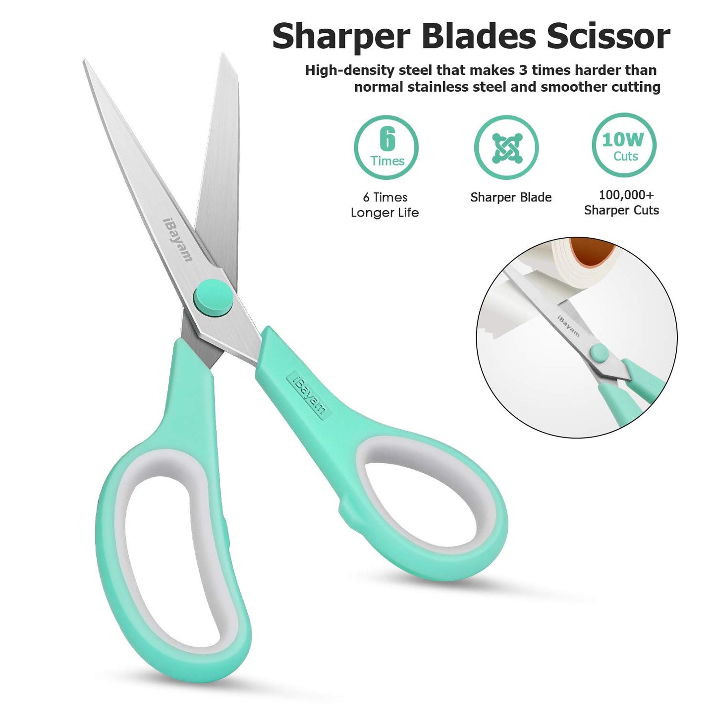 8" Multipurpose Scissors 3 Pack with Ultra Sharp Blades, Comfort-Grip Handles, Sturdy for School Home Office Art Craft Sewing Tailor Heavy Duty