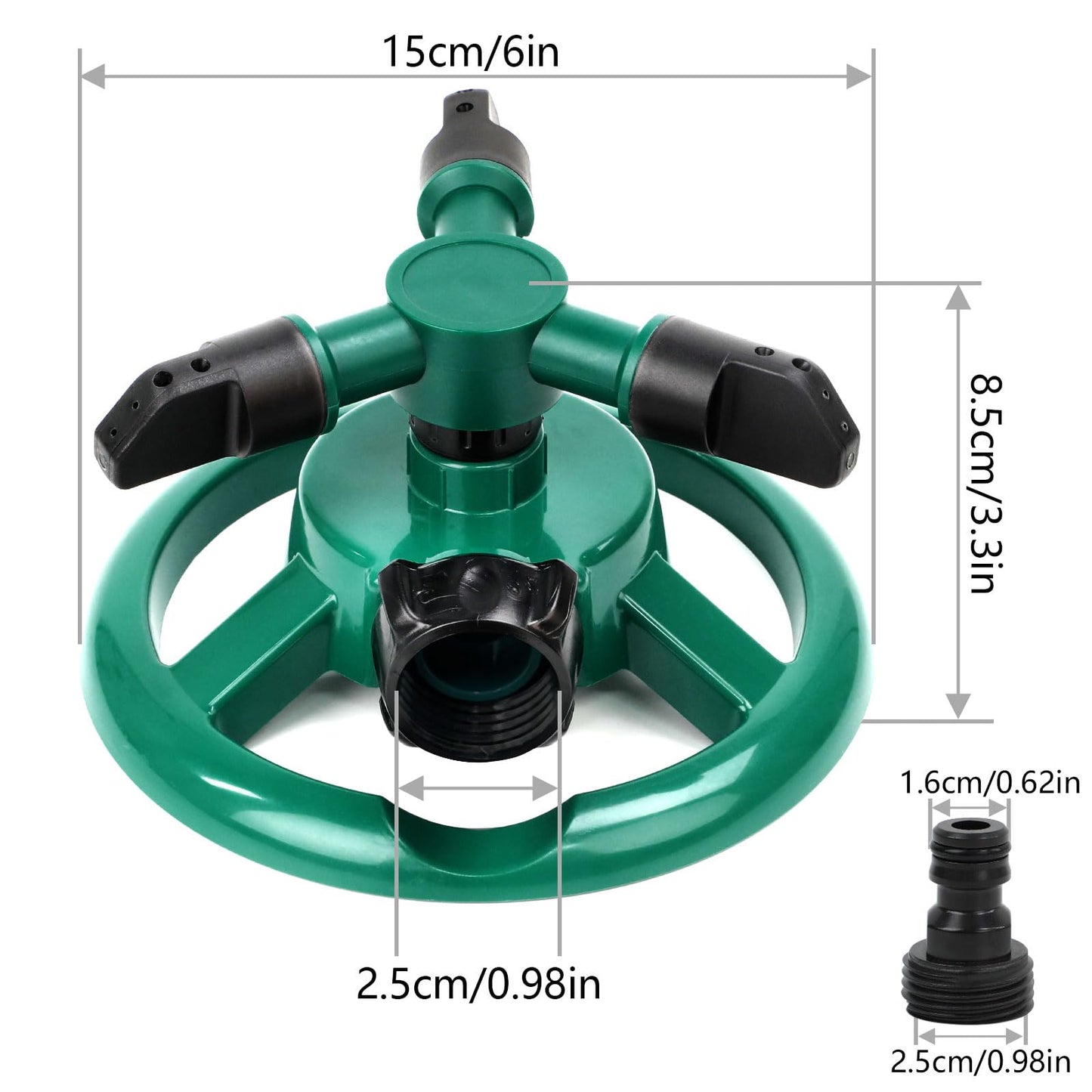 HTLY SPR Garden Sprinkler, Automatic Lawn Sprinkler 360 Degree Rotating 3 Arms Adjustable Water Sprinkler System Large Coverage for Garden Plants Lawn Watering Lawn Irrigation