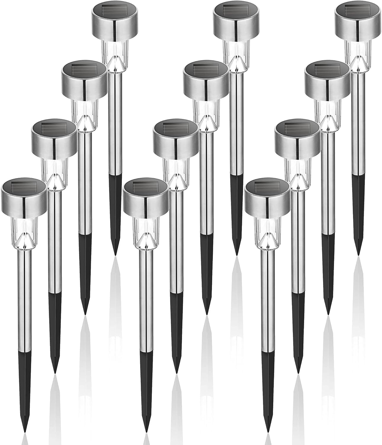 GIGALUMI Solar Lights Outdoor Garden Waterproof,12 Pack,Stainless Steel LED Solar Garden Lights for Patio, Lawn, Yard and Landscape Decor, Cold White
