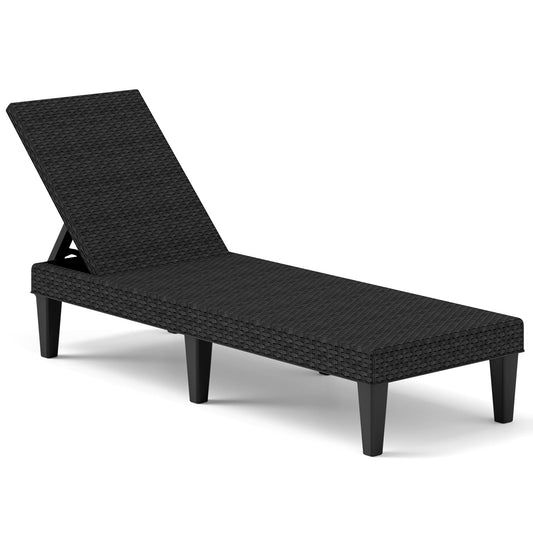 COSTWAY Garden Sun Lounger, PP Rattan-Style Patio Chaise Lounge Deck Sunbed with 3-Position Adjustable Backrest and 6 Legs, Outdoor Sunbathing Recliner Chair for Balcony Poolside Beach, Black