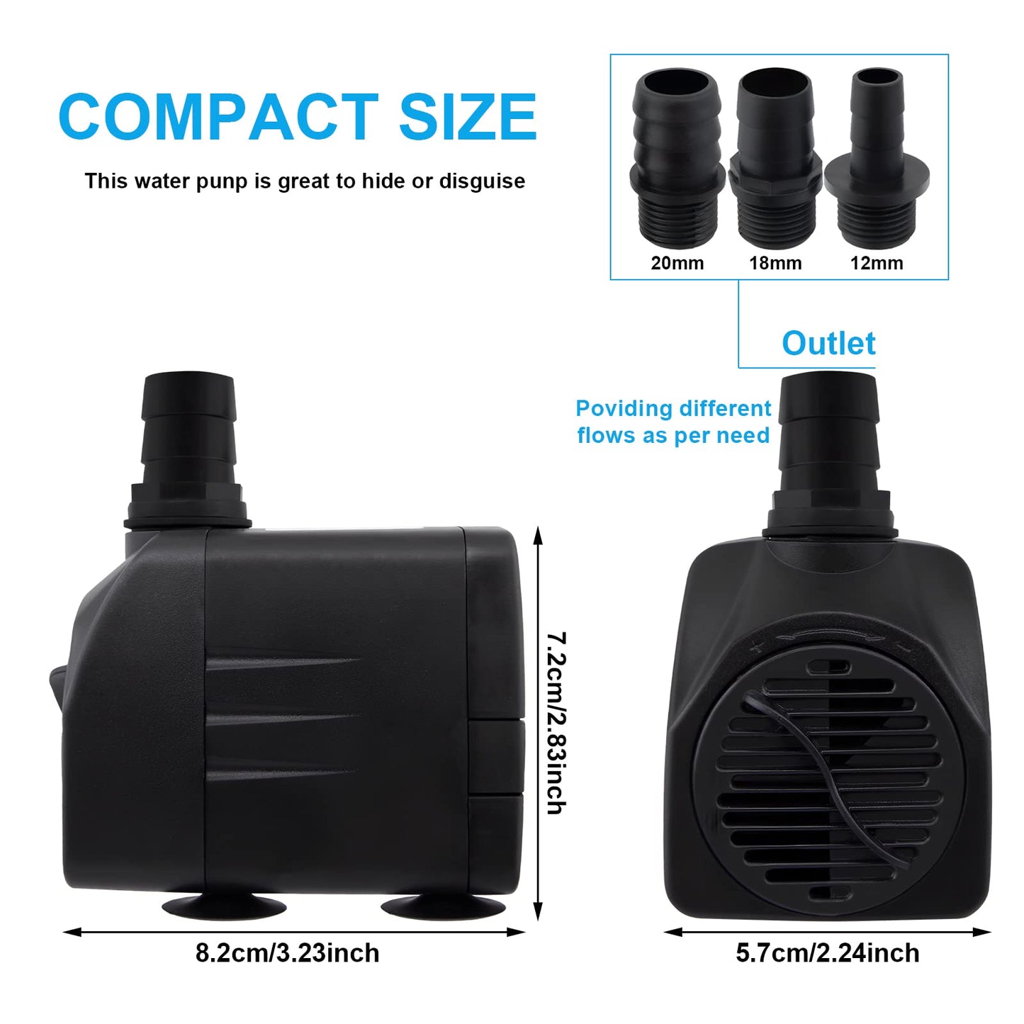 Awroutdoor Submersible Water Pump, Ultra Quiet Water Feature Pump(30W,2500L/H) for Aquarium, Fish Tank,Pond,Hydroponics, Statuary, with 4 Strong Suction Cups, Adjustable Water Volume (13/16/19/25 mm)