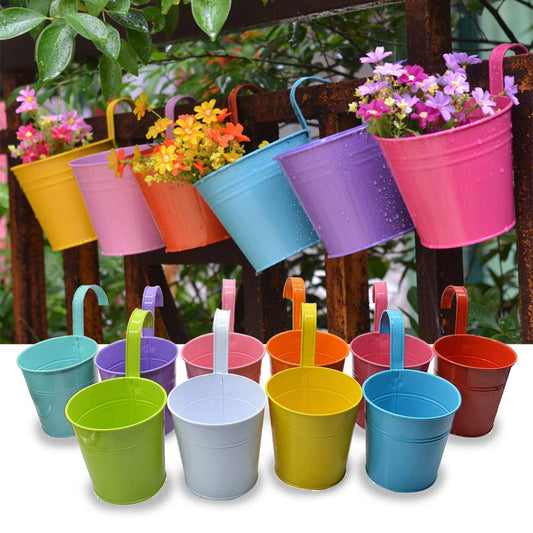 Trongle 10 PACKS Metal Iron Flower Pot With Detachable Handle, Small Garden Plant Pot Vase Hanging Garden Planter Holders Indoor and Outdoor Home Decor