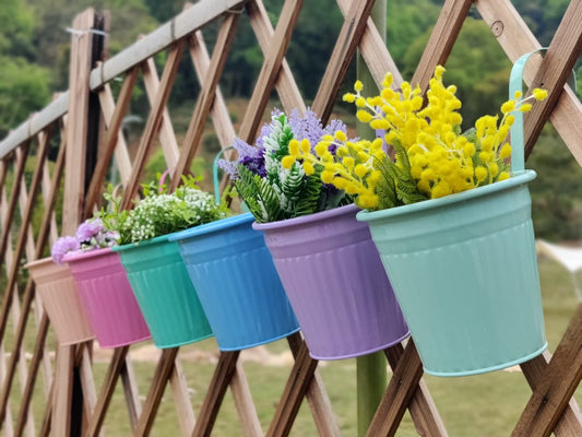 Dipamkar 6 PCs Ø13.5 CM Metal Hanging Plant Pots Over Fence Hanging Planters for Indoor and Outdoor Use