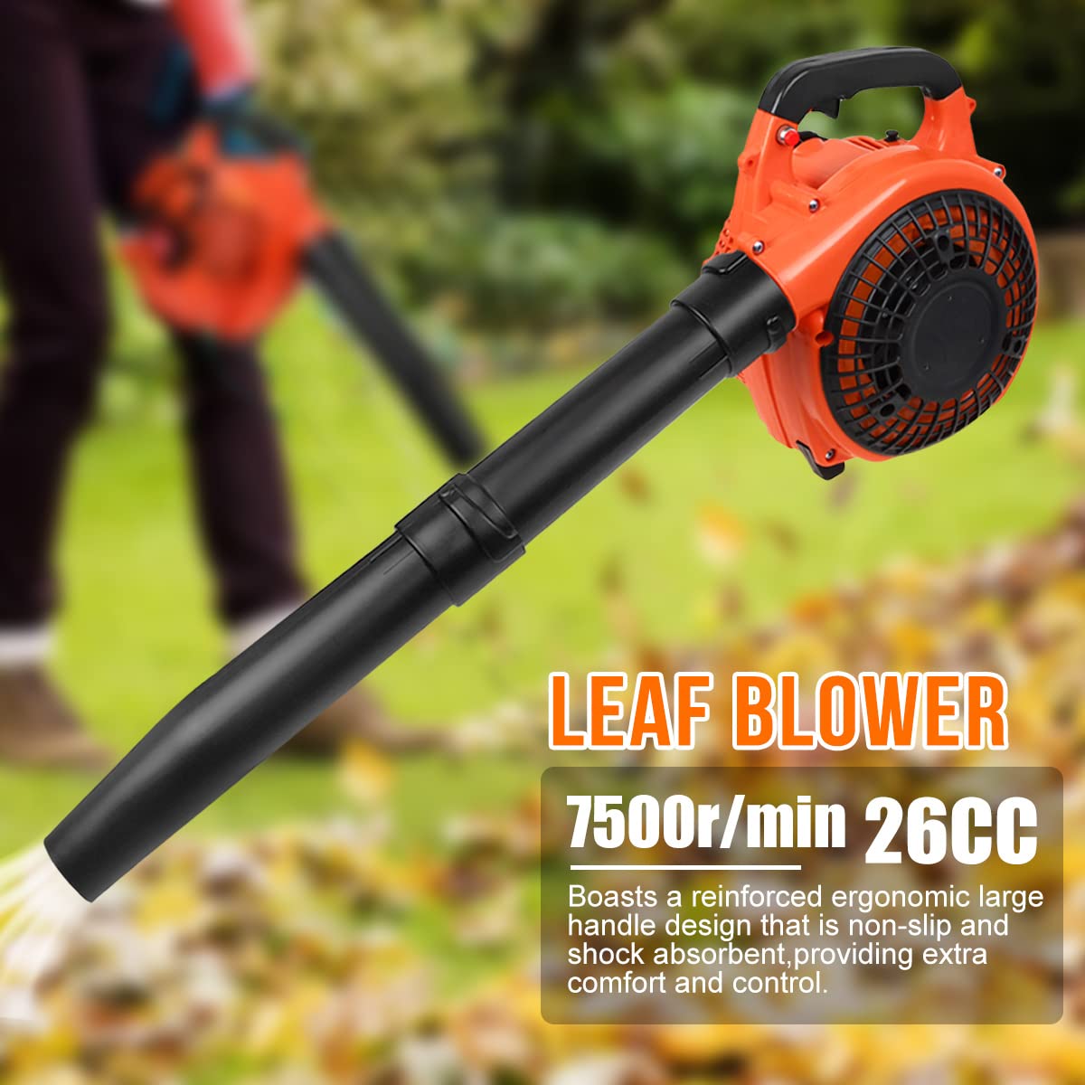 Cordless Petrol Garden Leaf Blower, Snow Grass Lawn Blowers Vacuum Powerful 26cc 2 Stroke Air Cooled Engine, Portable Handheld, for Blowing Leaves, Wood Chips, Dust, Garden Debris, Grass Cuttings