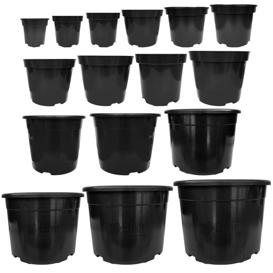 Elixir Gardens Round Black Recycled Plastic Garden Plants/Shrubs/Flower Pots with Reinforced Rim | Various sizes (1 to 60 litres) & various quantities available (from 2 to 1000) 7.5Litre x 10