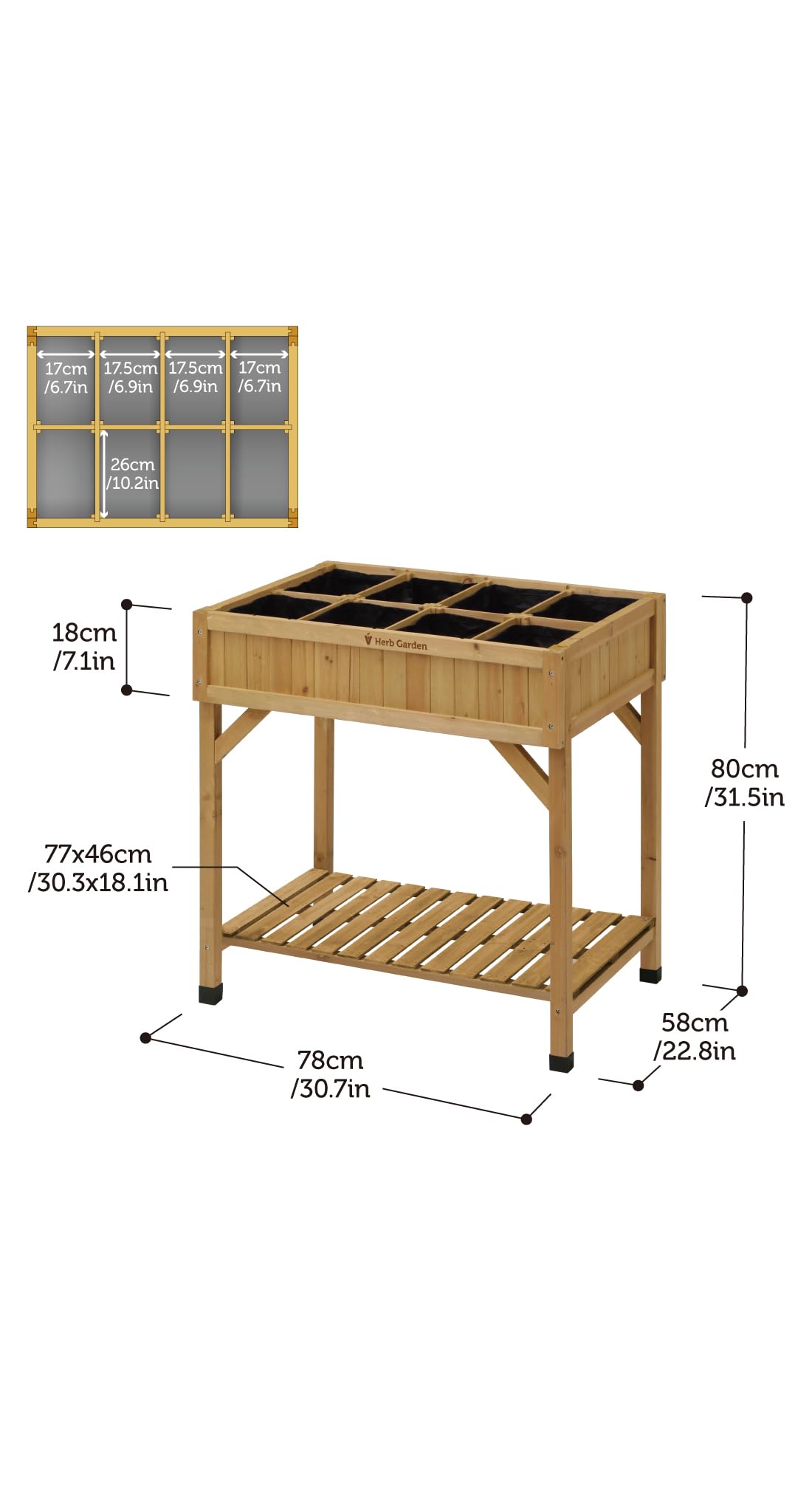 VegTrug 8 Pocket Herb Planter Natural, 78x58x80 cm