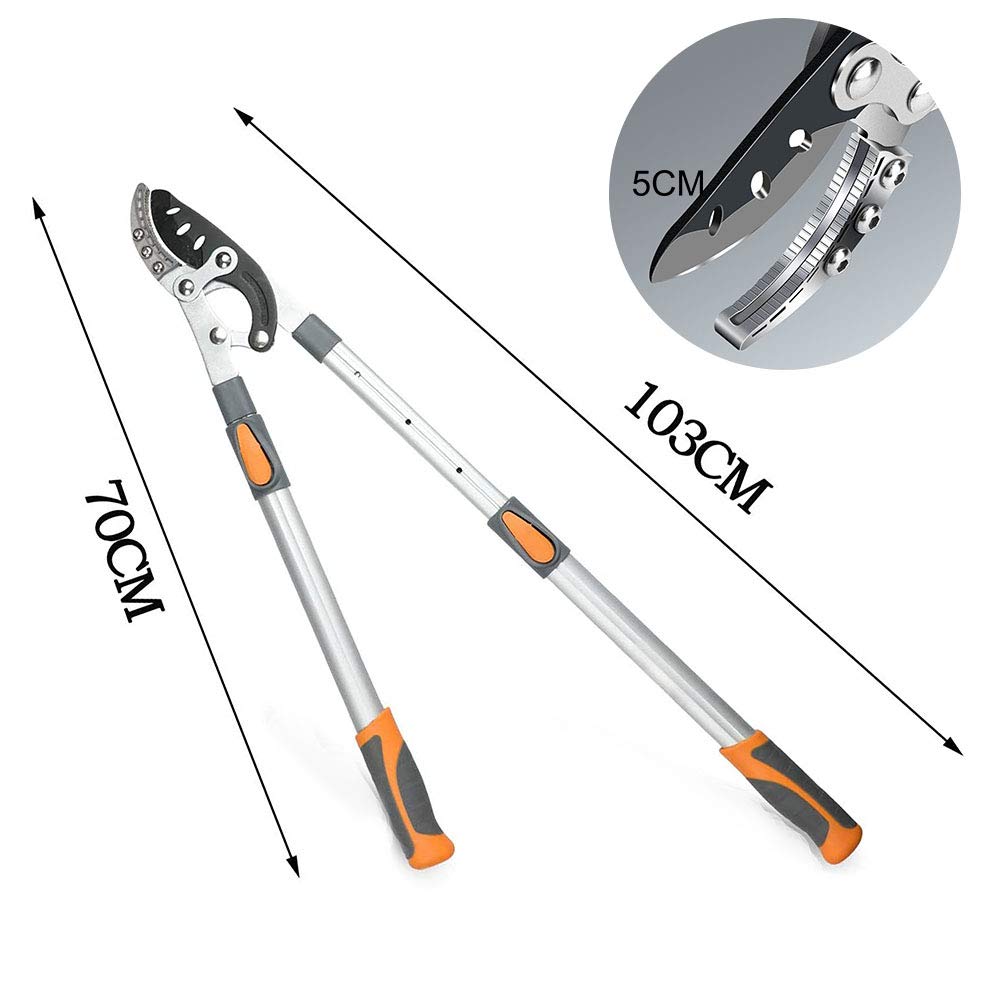 AIRAJ 70-103cm Anvil Lopper, Loppers Heavy Duty Telescopic, SK-5 Sharp Steel Blade, can Trim Tough Branches and Hedges Over 5cm,Ideal Loppers for Gardening, Light Duty Garden Loppers