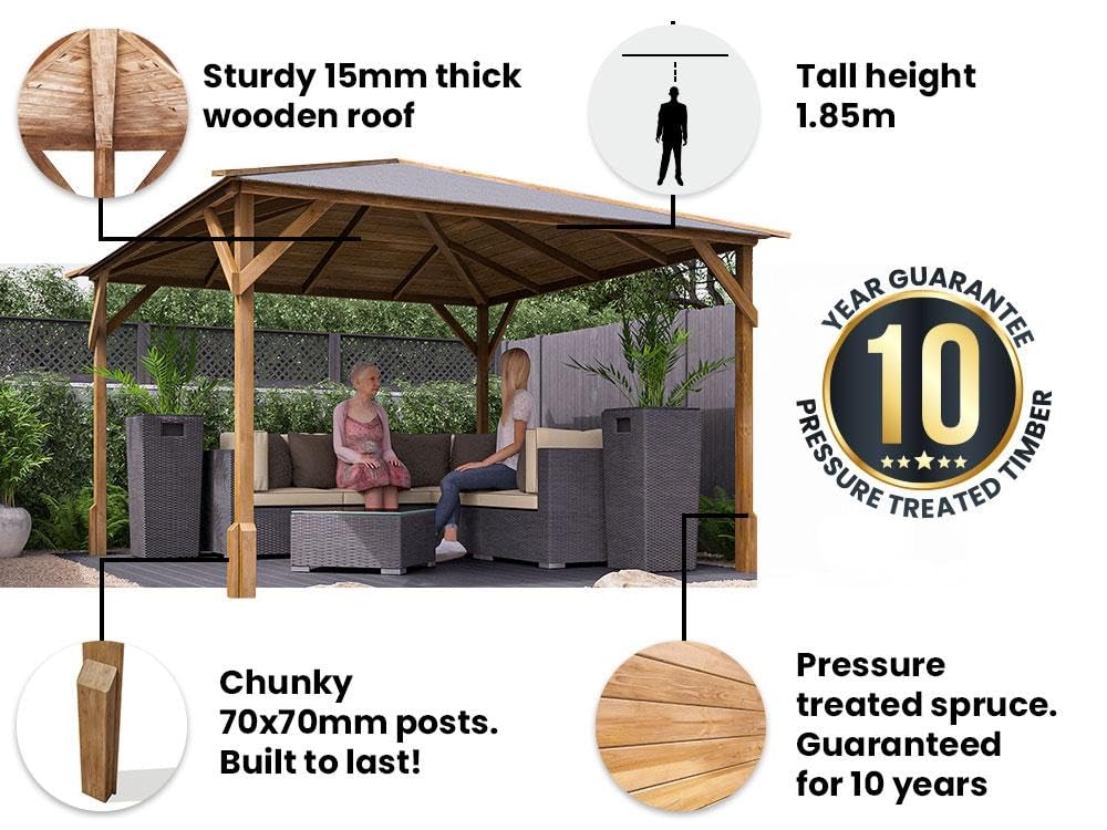 Dunster House Wooden Garden Gazebo 10' x 10' Heavy Duty Hot Tub Shelter Utopia 300