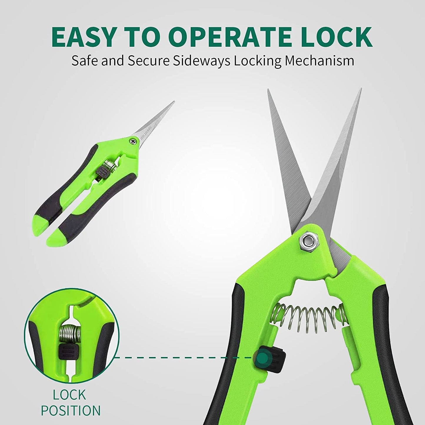 Professional Pruning Shears, Trimming Scissors - Straight Tip, Gardening Hand Pruner Pruning Shear Stainless Steel Blades Comfort Grip Locking Handle