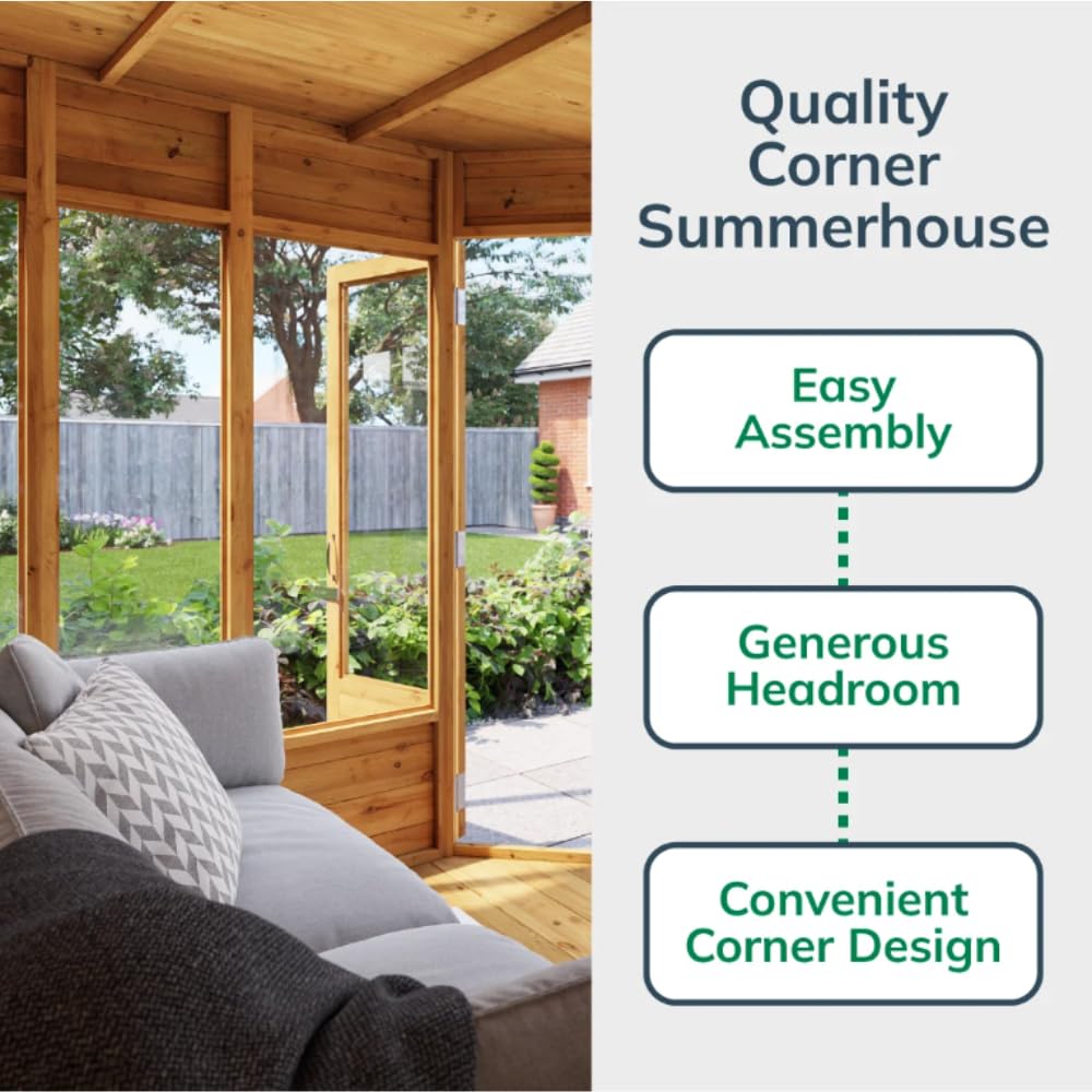 BillyOh Corner Summerhouse Log Cabin 7 x 7 Garden Storage Shed Wooden Summer House Sheds Picton Summerhouses Pressure Treated Available (Spray Treated, 7x7)