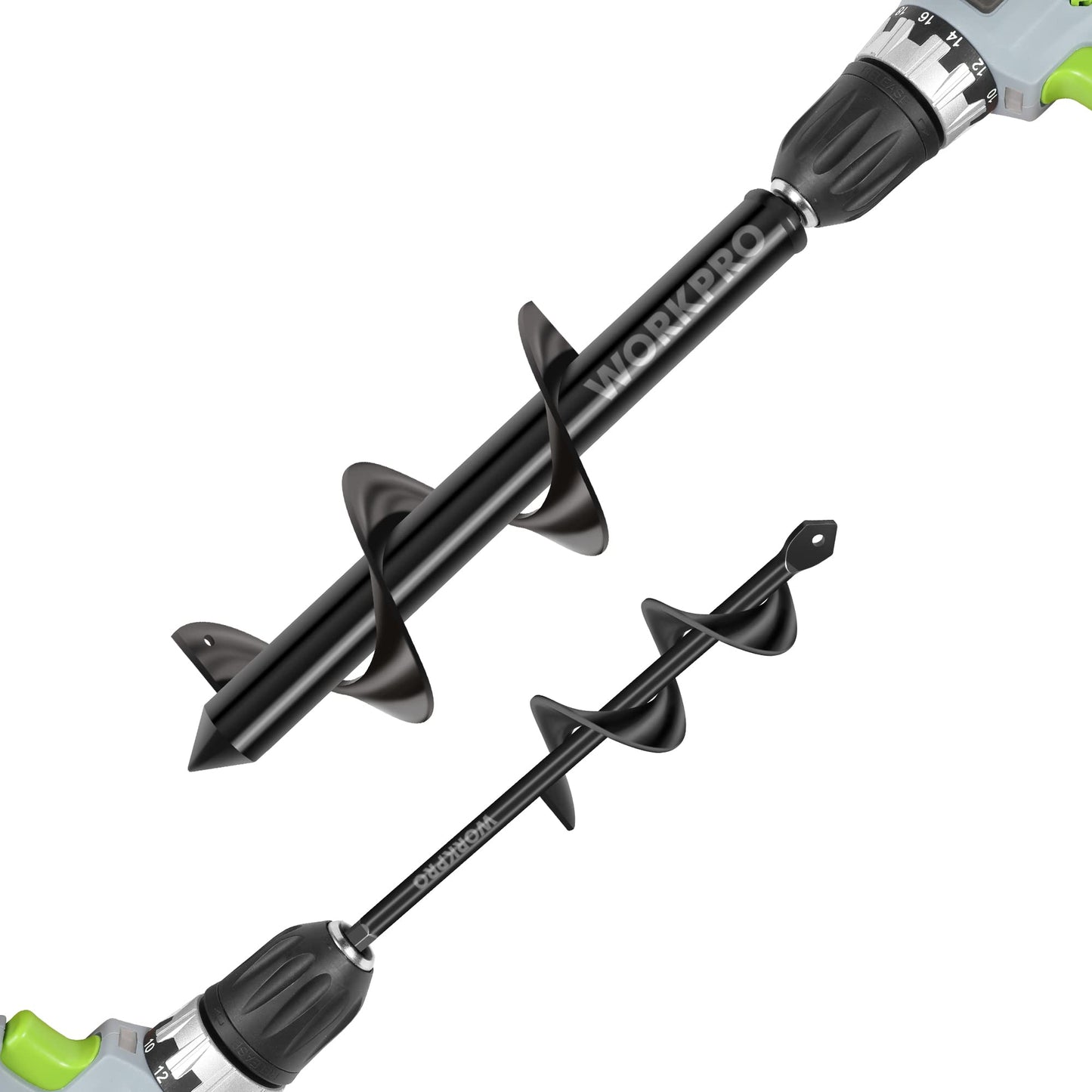 WORKPRO Auger Drill Bit Set with Hex Drive 2-Piece, Garden Post Hole Digger for Planting Bulbs Seedlings, 4x22cm 8x30cm