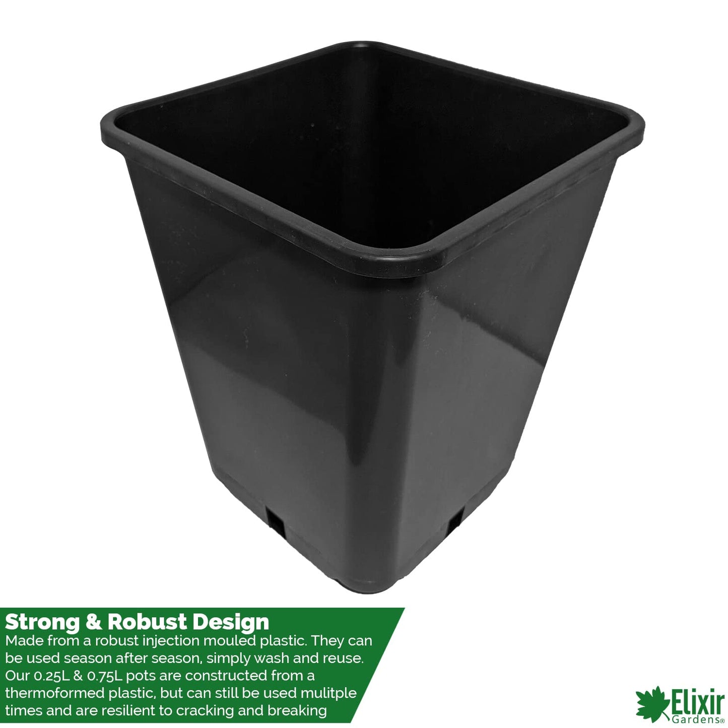 Elixir Gardens 50 x Square Plant Pots | Black Recycled Plastic Hydroponic seed Seedling | 11cm x 11cm x 12cm